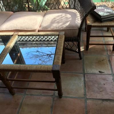          Retro Wood & Rush Cocktail Table with 
                       Two Nesting Stools
                                 180.â€”...