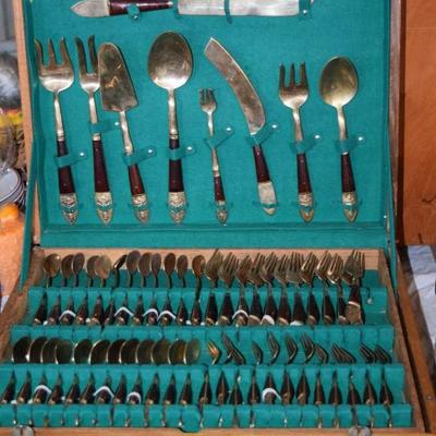 262 Piece Set of Brass and Ebony Flatware from Thailand