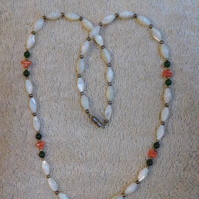 Mother of Pearl -Jade - Coral Necklace