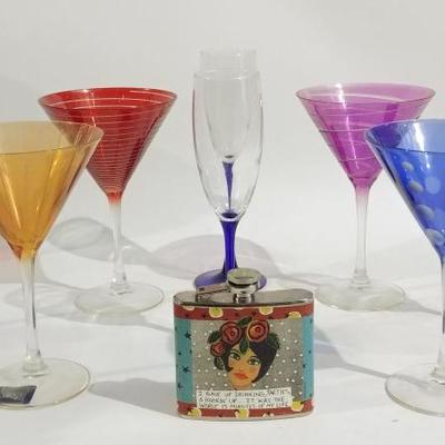 Cocktail Glassware and Women's Flask  http://www.ctonlineauctions.com/detail.asp?id=671789