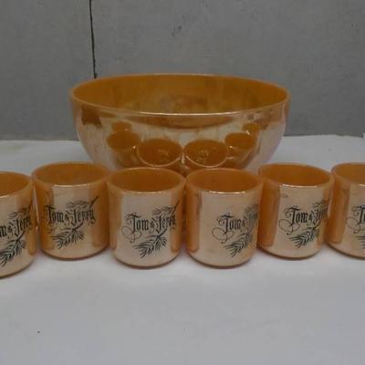 Fire King Tom and Jerry punch bowl and 6 cups