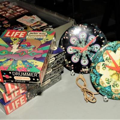PETER MAX 60's PUZZLES AND CLOCK 