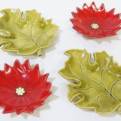 Lot of 4 Vintage Ceramic Dishes - Poinsettia Plant ...