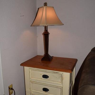 Brass Lamp and Antiqued End Table