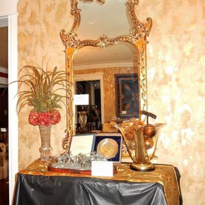 One of 2 available gilt mirrors, 52 x 40 exquisite detailing.