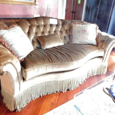 Century Furniture tufted and fringed sofa