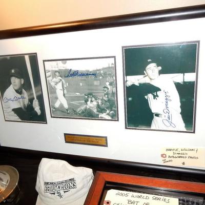 Autographed photos of Mantle, Williams and DiMaggio