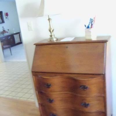 Slant front desk with drawers