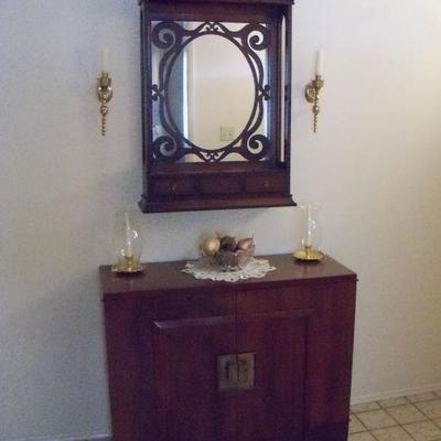 Record cabinet with LPS and 78s.  Beautiful ornate mirror.