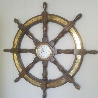 Vintage Ship Wheel Clock w/ Key