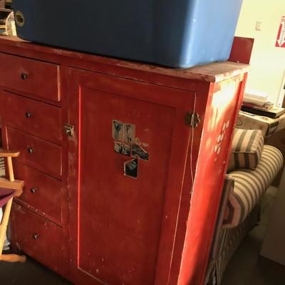 1960’s armoire painted in a crazy orange is the new black color ! Needs total restoration ! $35 