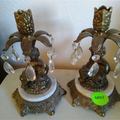 Vintage L&L WMC Brass/Crystal Candle Holders