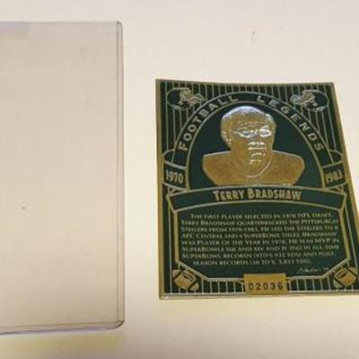 HCC076 Rare Pristine Terry Bradshaw Gold Foil Plaque & COA
