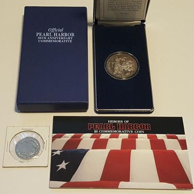 HCC055 Pearl Harbor Silver Medal, $5 Coin, COA
