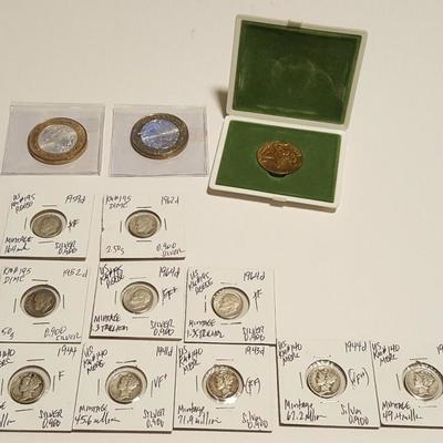 HCC004 Olympics Medal, Mercury Dimes, Bi-Metal Silver Pesos & More
