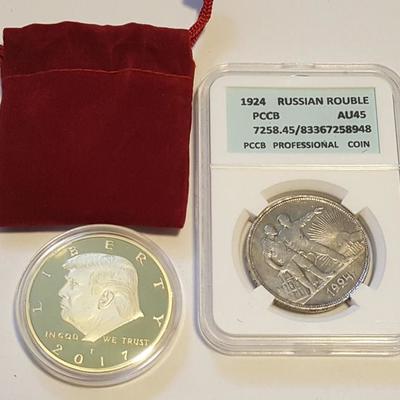 HCC051  1924 Graded 1924 Russian Ruble & 2017 Trump Gold Coin
