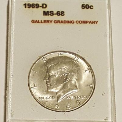 HCC002 Graded 1969-d Kennedy Silver Half Dollar
