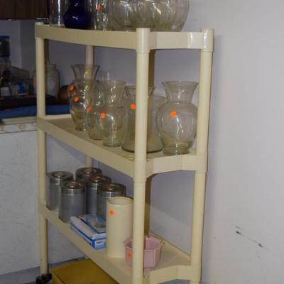 storage shelf and vases 