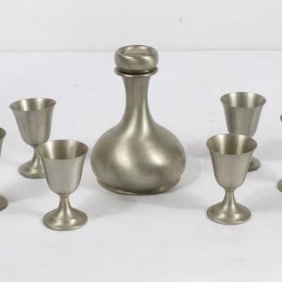 Pewter Decanter With Stopper And 6 Cups By Connecticut House Pewterers	