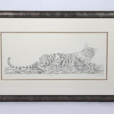 Peter Hildick â€œIndian Ambaâ€ Tiger Artist Signed And Numbered Lithograph
