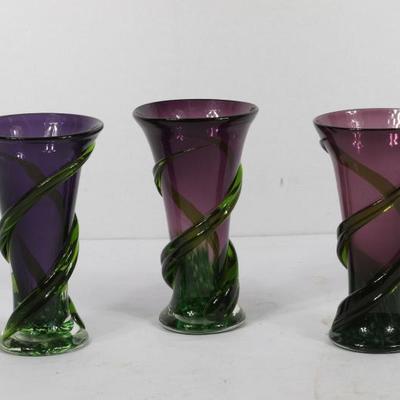 Group Of 3 Colored Glass Vases 