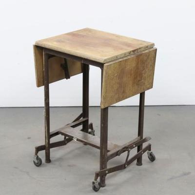 Vintage Wood Top Metal Typewriter Table	