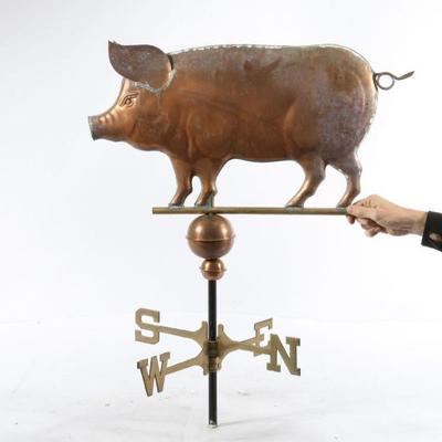 Copper Pig Weathervane With Brass Directional Arrows. 