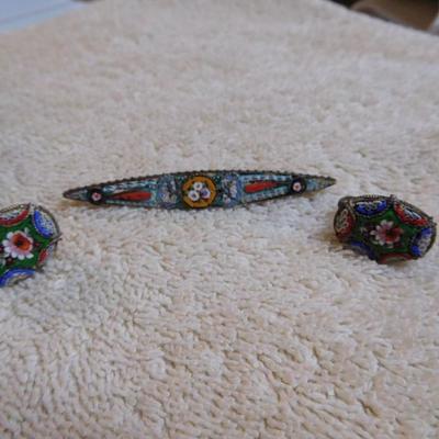 Mosaic Brooch and Earrings