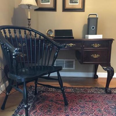 Leather Top Desk, Windsor Chair with Dolphin Head 