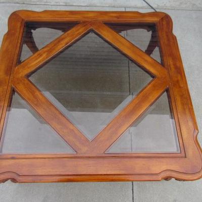 Wood and inlaid glass top side or end table