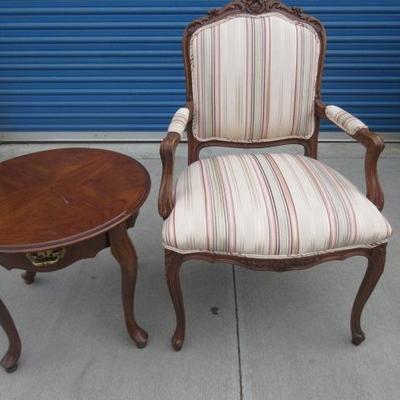 Beautiful vintage chair and side table for the formal living room with a Victorian flair