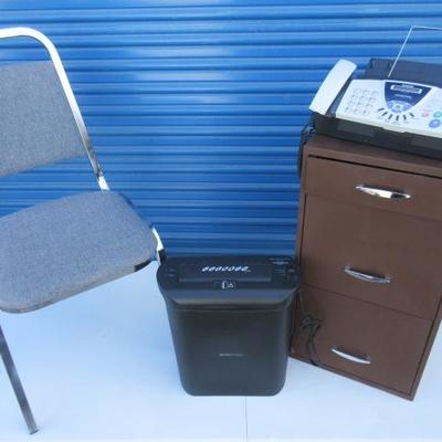Office side chair, shredder, filing cabinet and scanning machine