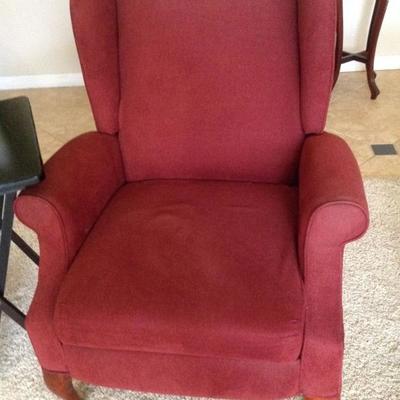 Pair of red wing back chairs