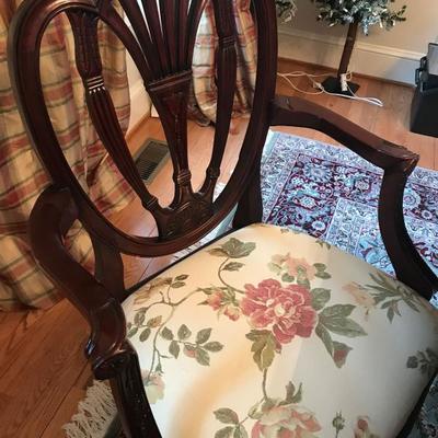 Hickory White Shield Back Dining Room Chairs with upholstered seats and tapered legs