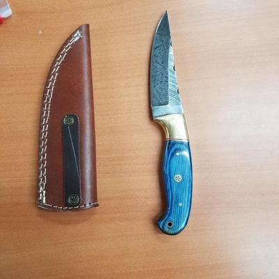 9" Damascus Hunting Knife with Stag Bone handle