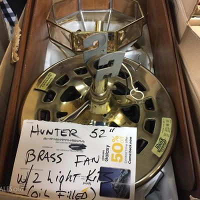 Hunter brass fan with two light kits