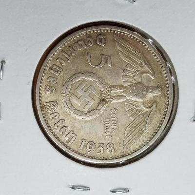 1938-F 5 Mark Coin German 