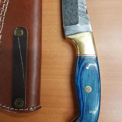 9" Damascus Hunting Knife with Stag Bone handle
