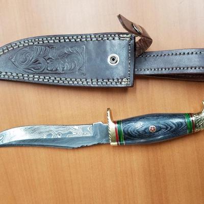 12" Damascus Hunting Knife with Eagle handle