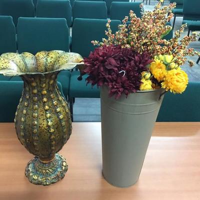 Metal vase and arrangement