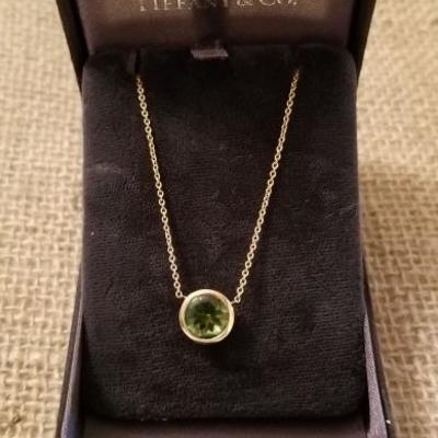 Tiffany & Co. 18K gold chain with green tourmaline pendant
