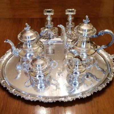 German Alt-Heidelberg Sterling Silver Coffee and Tea set with silver plated tray