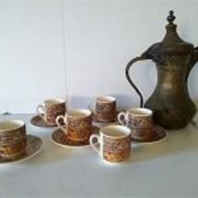 Turkish Copper Coffee Pot & Cups