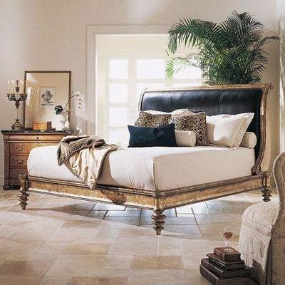 Century Gold Leaf King Size Napoleon Bed with leather