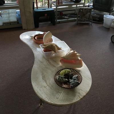 Mid century kidney shaped stone top coffee table