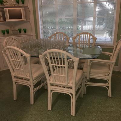 Rattan dining set with six chairs
