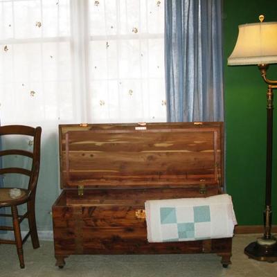 hope chest and some old linens and quilts