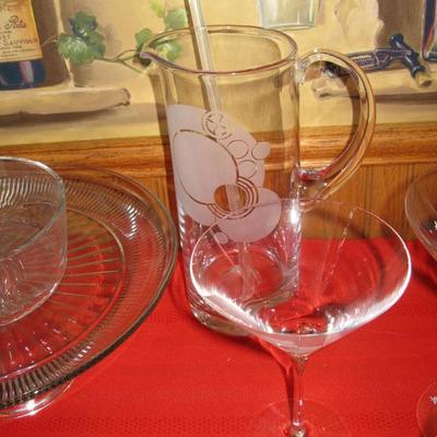 MILLER ROGASKA martini glasses and pitcher 