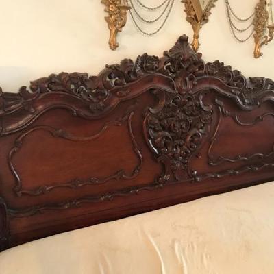 Beautiful carved king  headboard has Tempur- pedic mattress