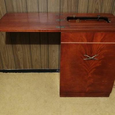 Sewing cabinet w/ stool & sewing machine